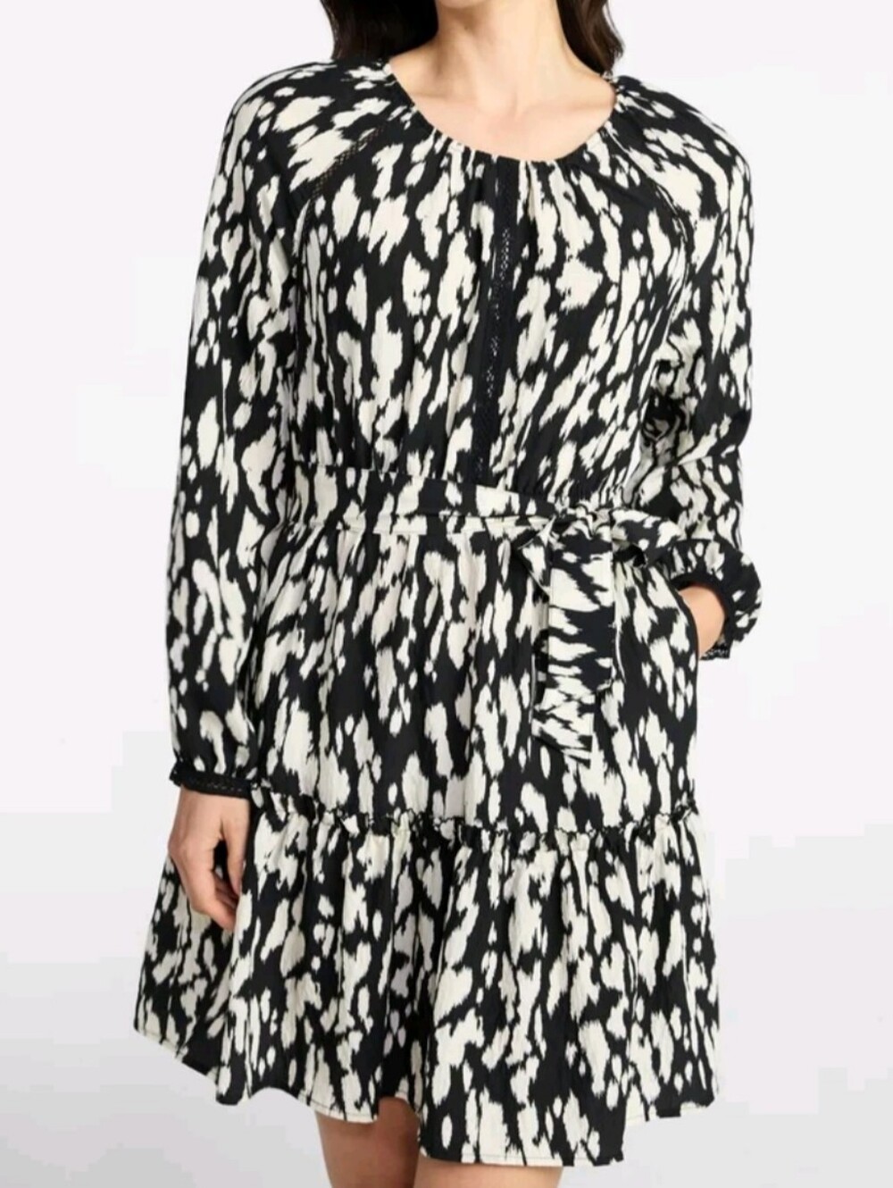 Time and Tru Women's Size XS (0-2) Lace Trimmed Mini Dress Long Sleeves